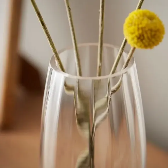 Rounded Vase with Ribbed Design - Clear Glass