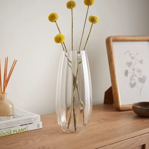 Rounded Vase with Ribbed Design - Clear Glass image