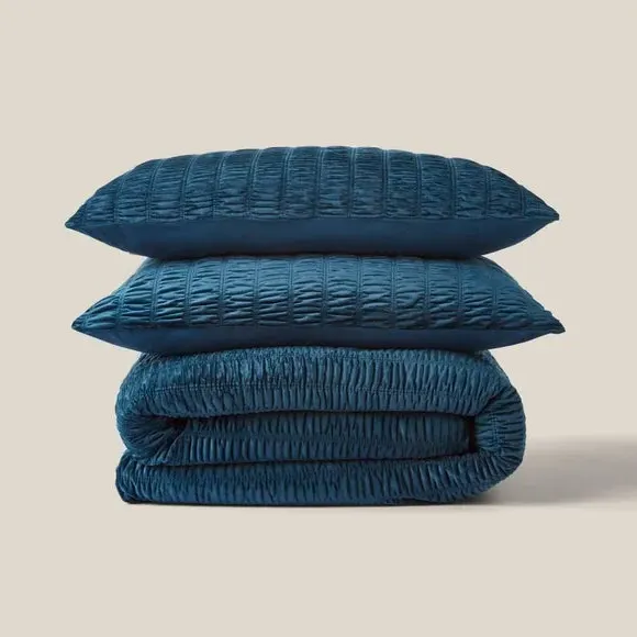 Ruched Duvet Cover Set - Teal, Polyester