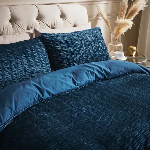 Ruched Duvet Cover Set - Teal, Polyester