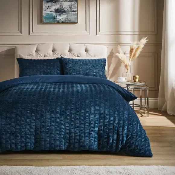 Ruched Duvet Cover Set - Teal, Polyester