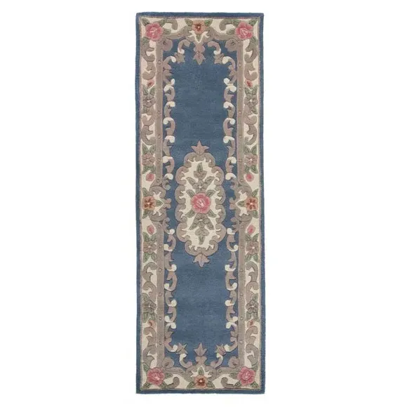 Runner Rug Hand Carved - Blue, Wool image