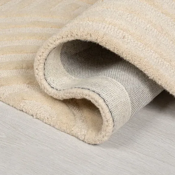 Runner Rug Hand Carved - Cream, Wool