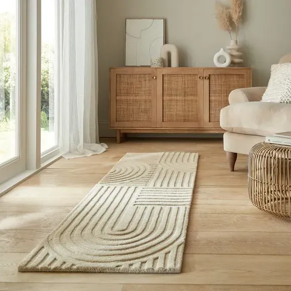Runner Rug Hand Carved - Cream, Wool image
