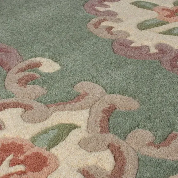 Runner Rug Hand Carved - Green, Wool