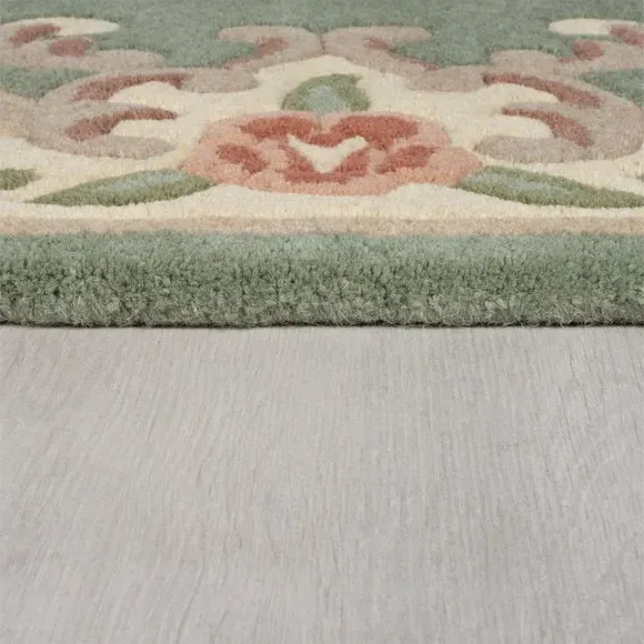 Runner Rug Hand Carved - Green, Wool