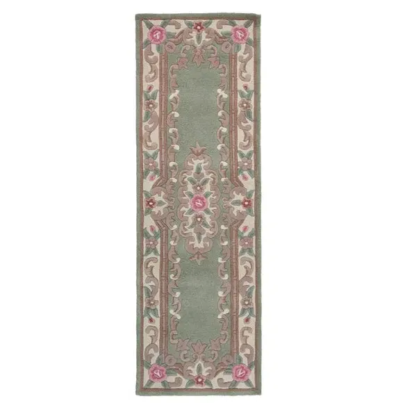 Runner Rug Hand Carved - Green, Wool