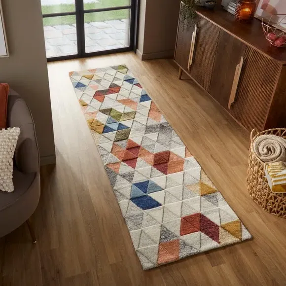 Runner Rug Hand-Carved - Multicolor, Wool image