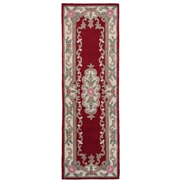 Runner Rug Hand Carved - Red, Wool