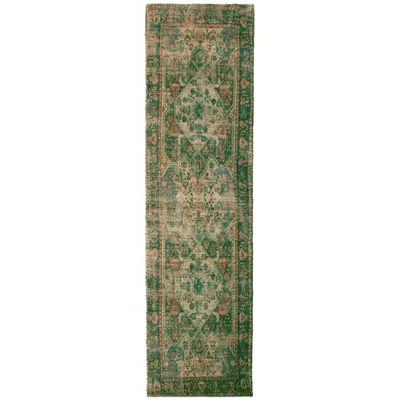 Runner Rug Traditional Design - Green, Jute