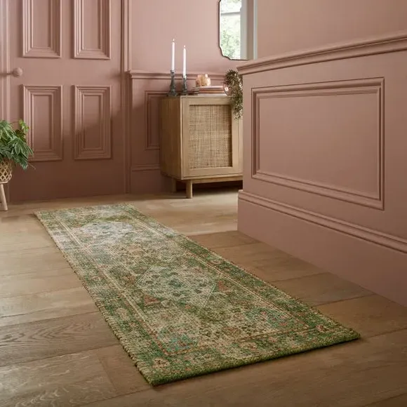 Runner Rug Traditional Design - Green, Jute image