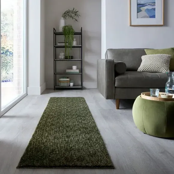 Runner Rug Washable Shaggy - Olive
