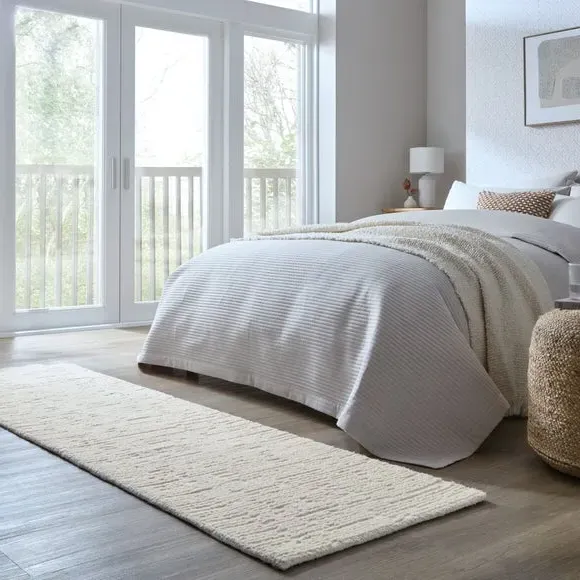 Runner Rug with Boucle Texture - Ivory, Wool