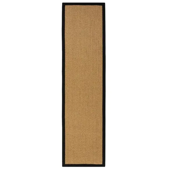 Runner Rug with Cotton Border - Black, Sisal