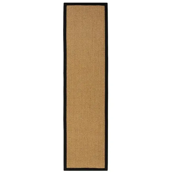 Runner Rug with Cotton Border - Black, Sisal
