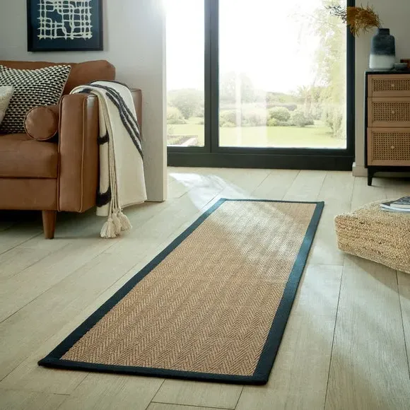 Runner Rug with Cotton Border - Black, Sisal image