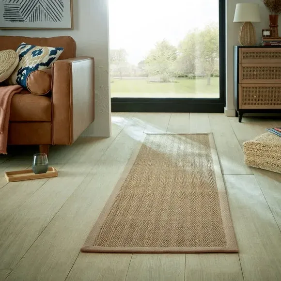 Runner Rug with Cotton Border - Natural, Sisal