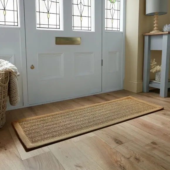 Runner Rug with Cotton Border - Natural, Sisal