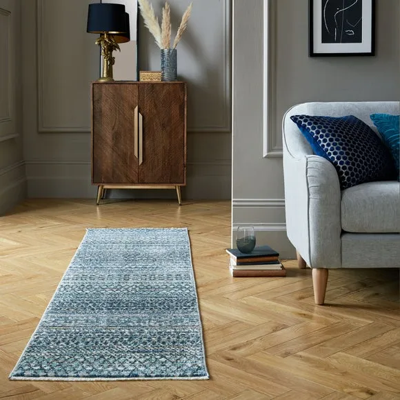 Runner Rug with Fringe - Blue, Polypropylene image