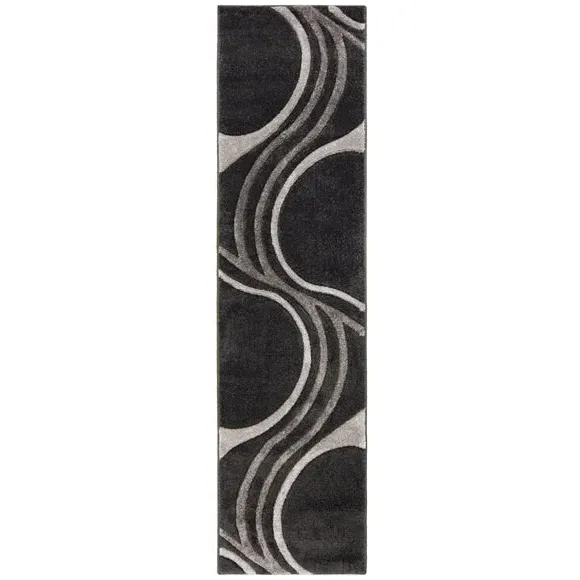 Runner Rug with Hand Carved Design - Black