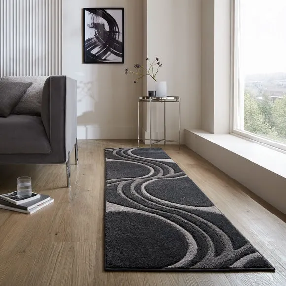 Runner Rug with Hand Carved Design - Black image