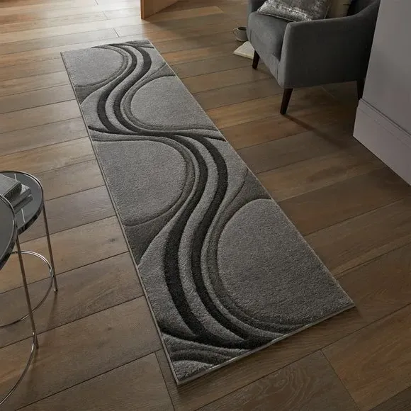 Runner Rug with Hand Carved Design - Charcoal