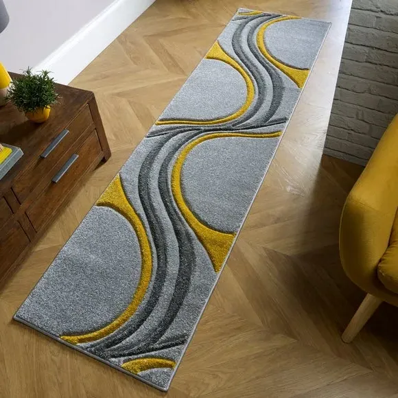 Runner Rug with Hand Carved Design - Ochre