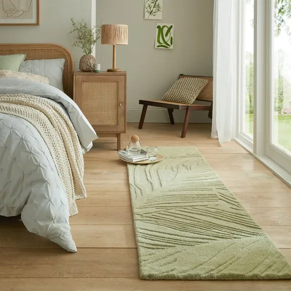 Runner Rug with Leaf Design - Sage, Wool