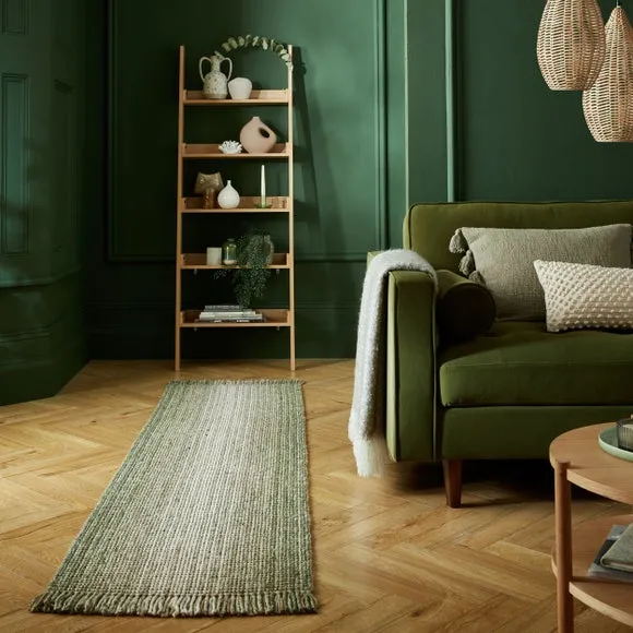 Runner Rug with Ombre Effect - Green, Jute Wool image