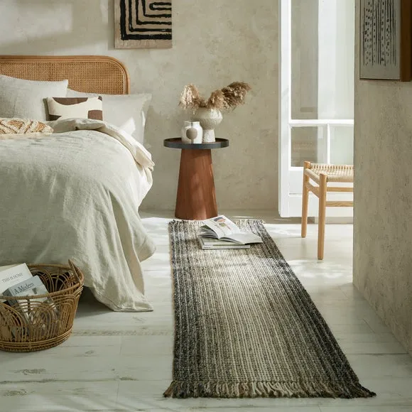 Runner Rug with Ombre Effect - Grey, Jute Wool