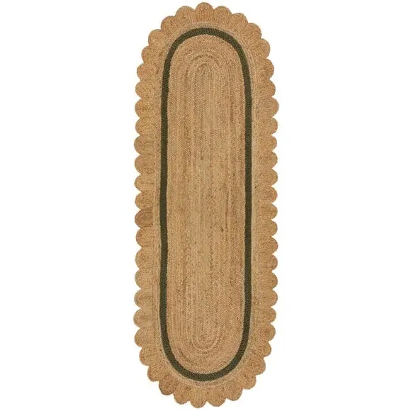 Runner Rug with Scallop Edge - Green, Jute