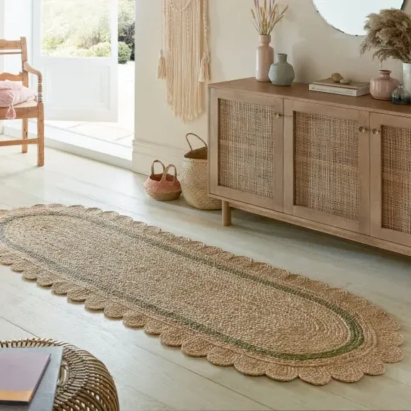 Runner Rug with Scallop Edge - Green, Jute image