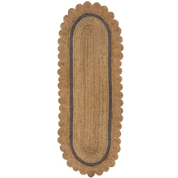 Runner Rug with Scallop Edge - Grey, Jute