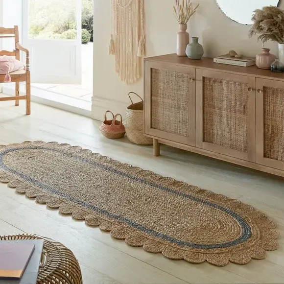 Runner Rug with Scallop Edge - Grey, Jute