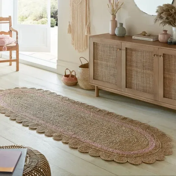 Runner Rug with Scallop Edge - Pink, Jute