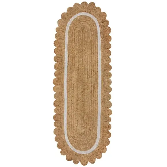 Runner Rug with Scallop Edge - White, Jute