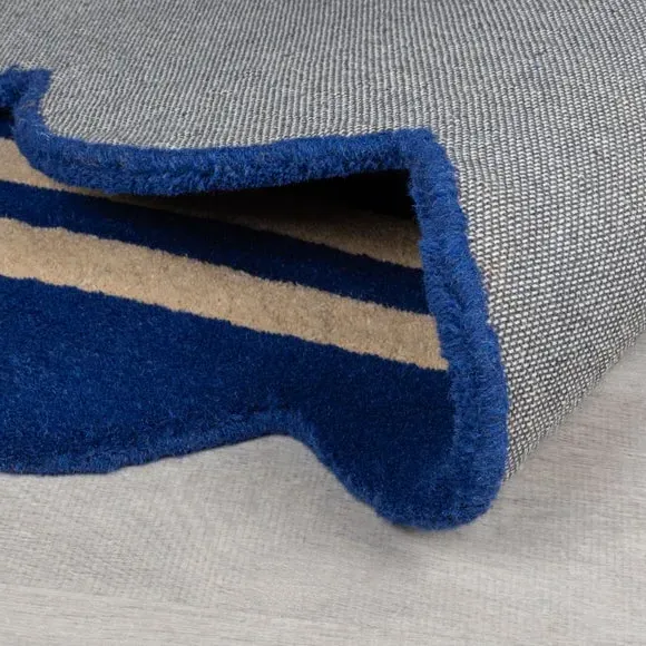 Runner Rug with Scalloped Edges - Blue, Wool