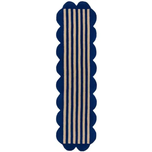 Runner Rug with Scalloped Edges - Blue, Wool