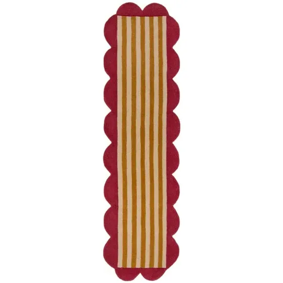 Runner Rug with Scalloped Edges - Yellow, Wool
