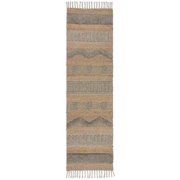 Runner Rug with Tassels - Grey, Jute Blend
