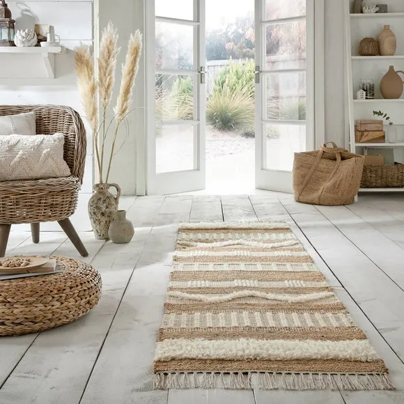 Runner Rug with Tassels - Natural, Jute Blend