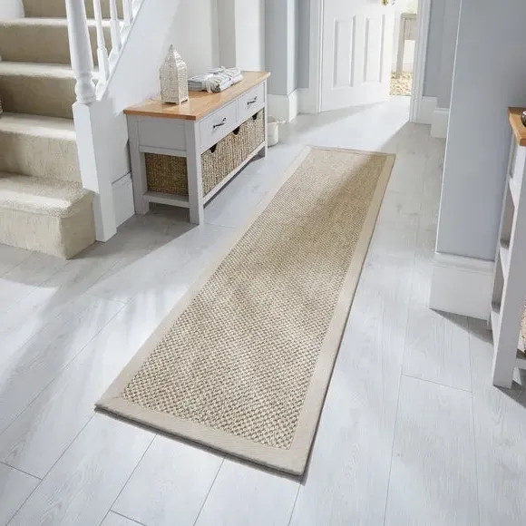 Runner Rug with Textured Border - Natural, Sisal