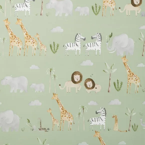 Safari Animals Wallpaper - Green, Paper