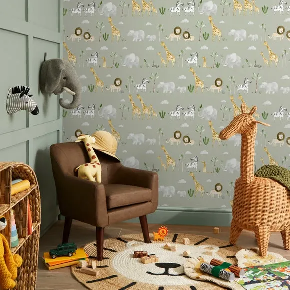 Safari Animals Wallpaper - Green, Paper
