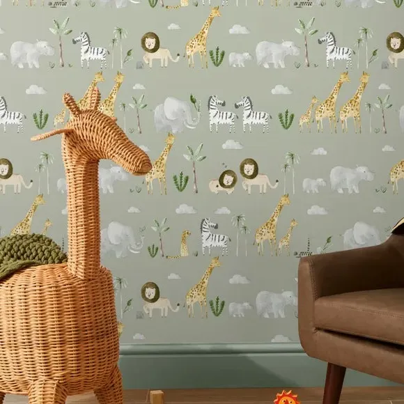 Safari Animals Wallpaper - Green, Paper image