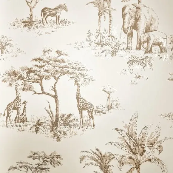 Safari Toile Wallpaper - Gold, Metallic
