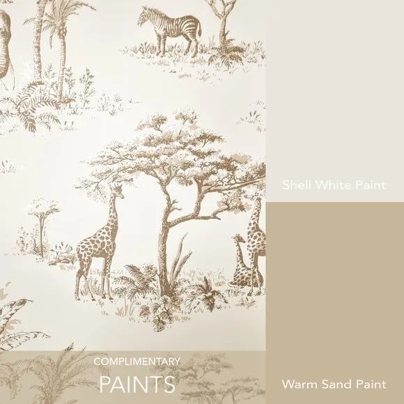 Safari Toile Wallpaper - Gold, Metallic