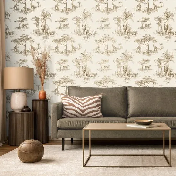 Safari Toile Wallpaper - Gold, Metallic image