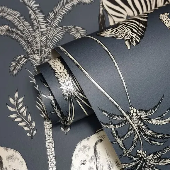 Safari Walk Wallpaper - Navy