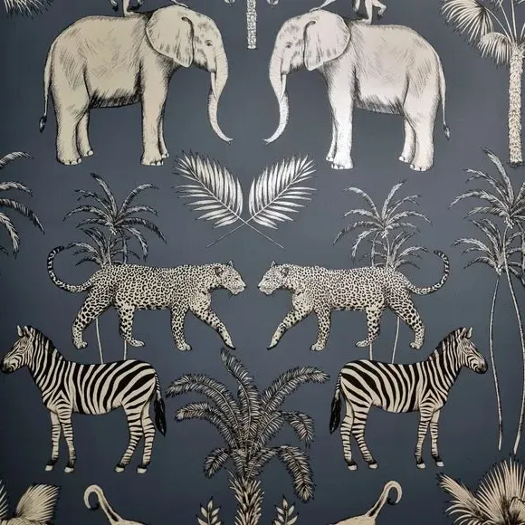 Safari Walk Wallpaper - Navy
